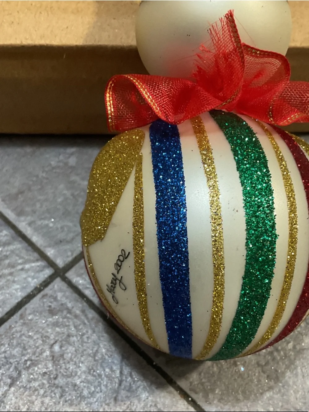 Pier 1 Cream Clown Ornament with Red, Blue, Green & Gold Accents
